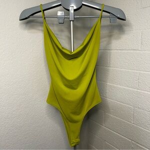 HipHop Y2k Lime Green Cowl Neck Bodysuit Open Back Lightweight Summer Wear